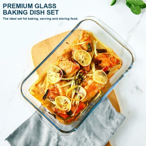 A satisfied customer enjoying a delicious meal with the 8-Piece Deep Glass Baking Dish Set.