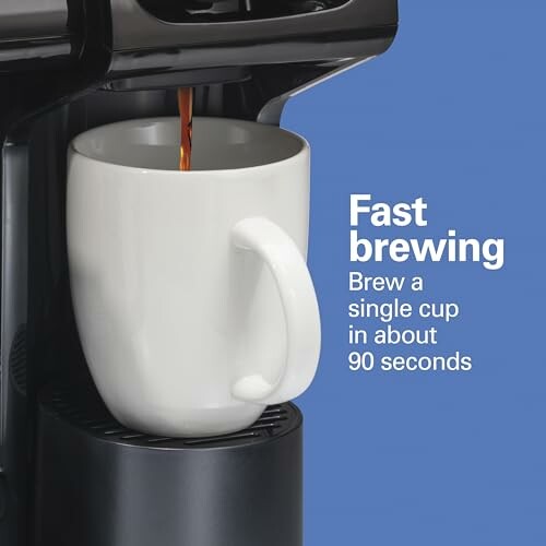 Coffee machine brewing a single cup in 90 seconds.