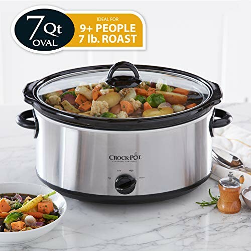 Crock-Pot slow cooker filled with vegetables and meat, 7-quart size.