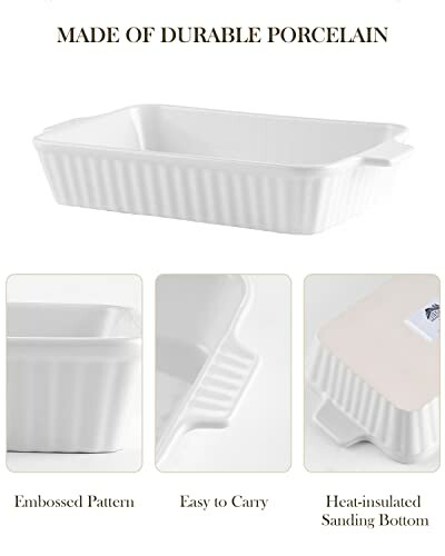 Durable porcelain bakeware with embossed pattern, easy to carry, heat-insulated sanding bottom.