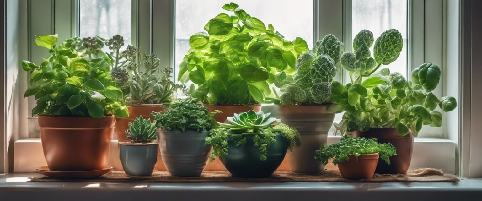 Kitchen plants on windowsill