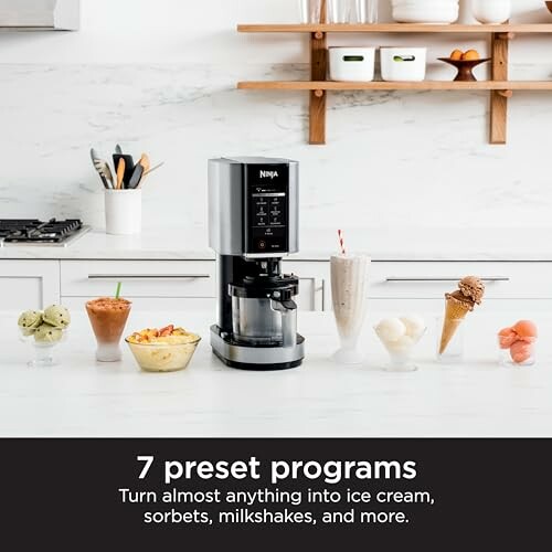Ninja dessert maker with various frozen treats on counter