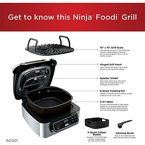 Ninja Foodi Grill components with descriptions.