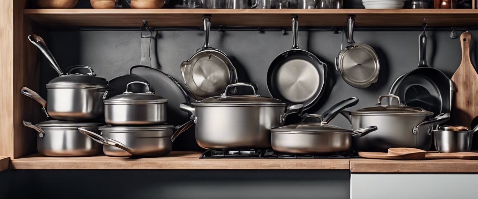 Different types of cookware on a shelf